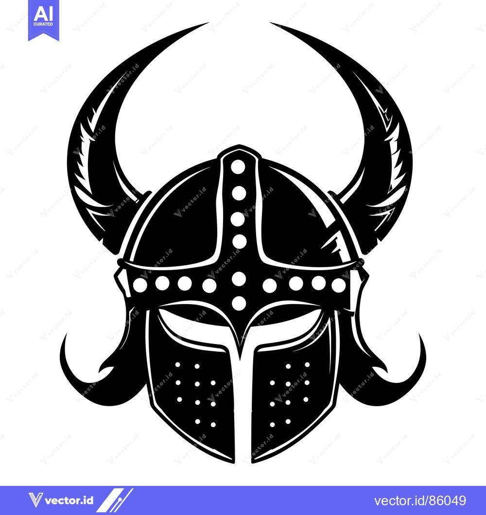 Premium Vector dari Black and White Illustration of a Viking Helmet with Horns
