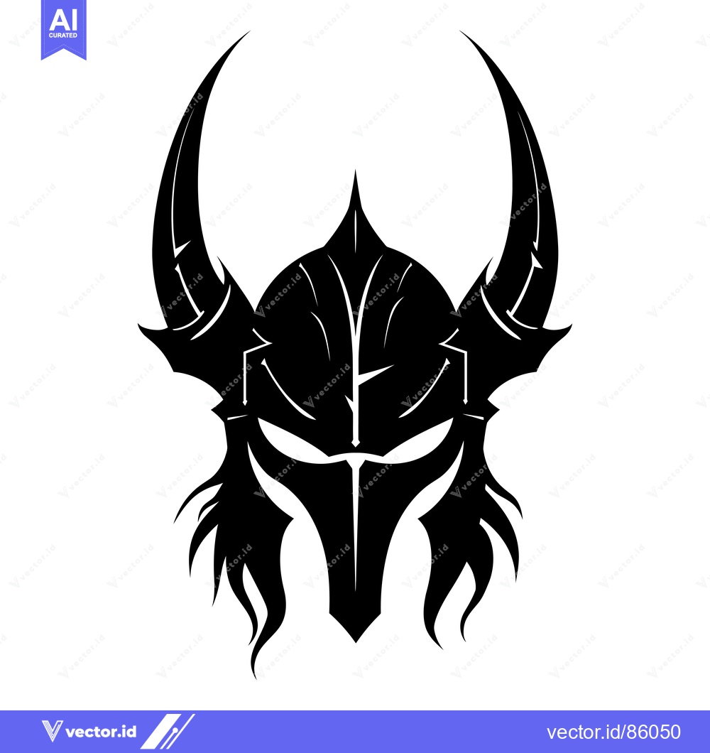 Premium Vector dari Black and White Silhouette of a Warrior's Helmet with Horns and a Viso