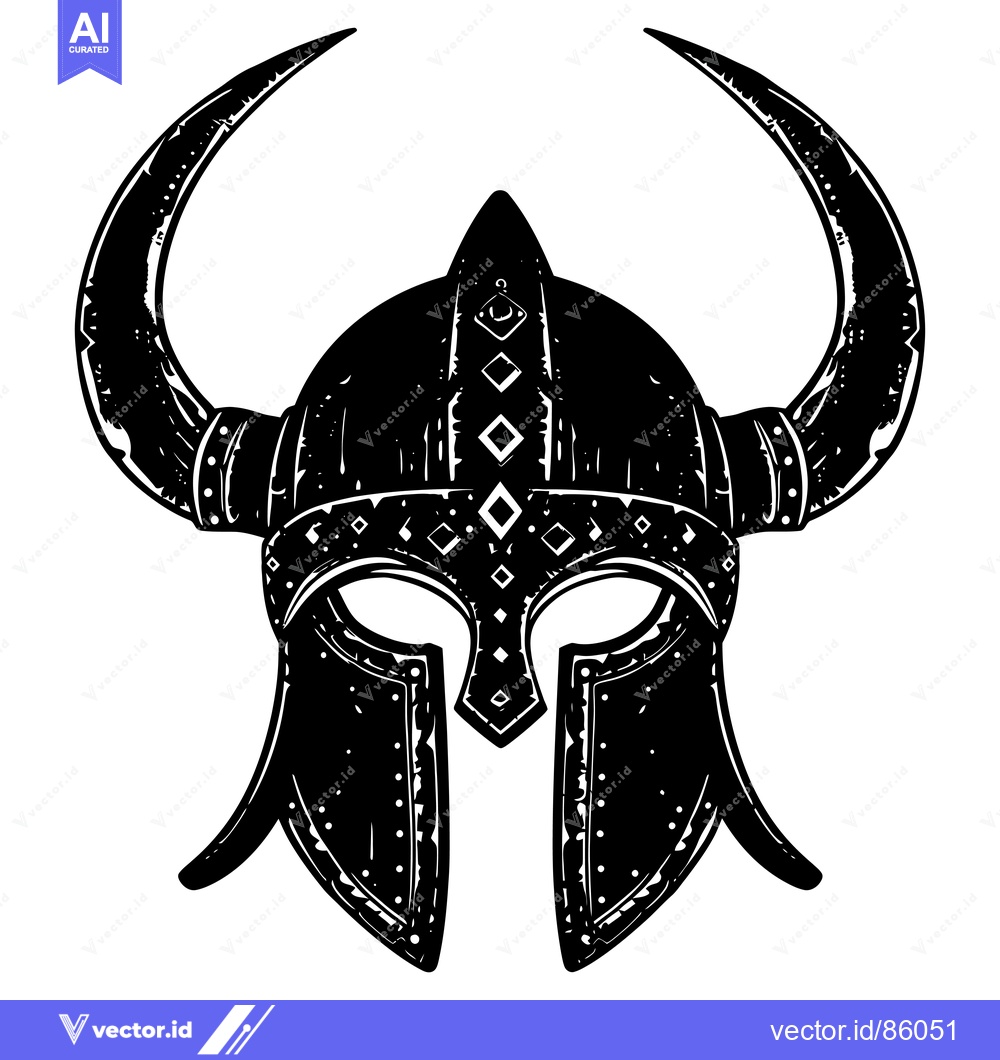 Premium Vector dari Black and White Illustration of a Viking Helmet with Horns