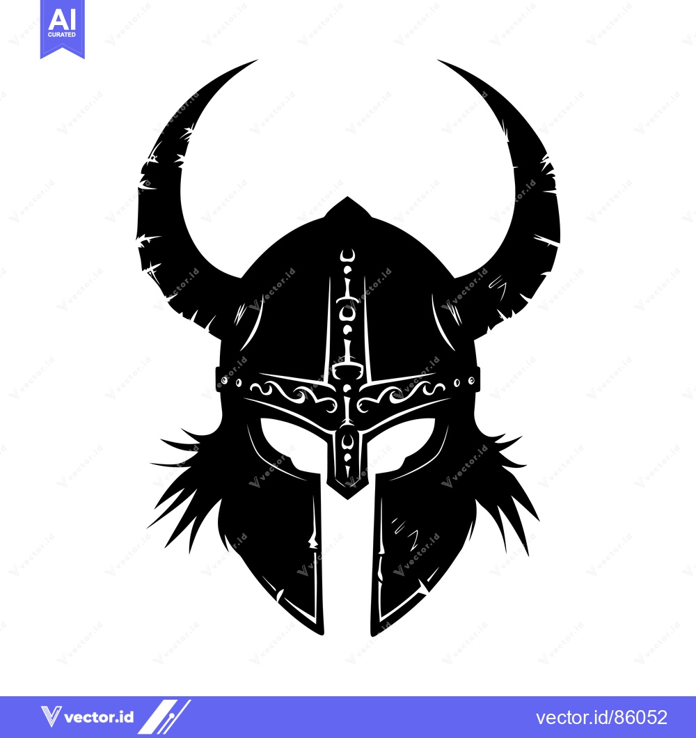 Premium Vector of A black and white silhouette of a Viking helmet with horns