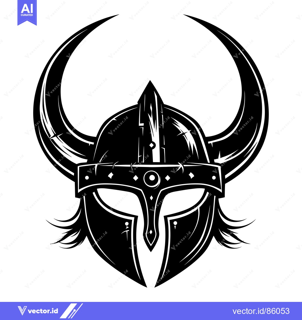 Premium Vector of Black and White Illustration of a Viking Helmet with Horns