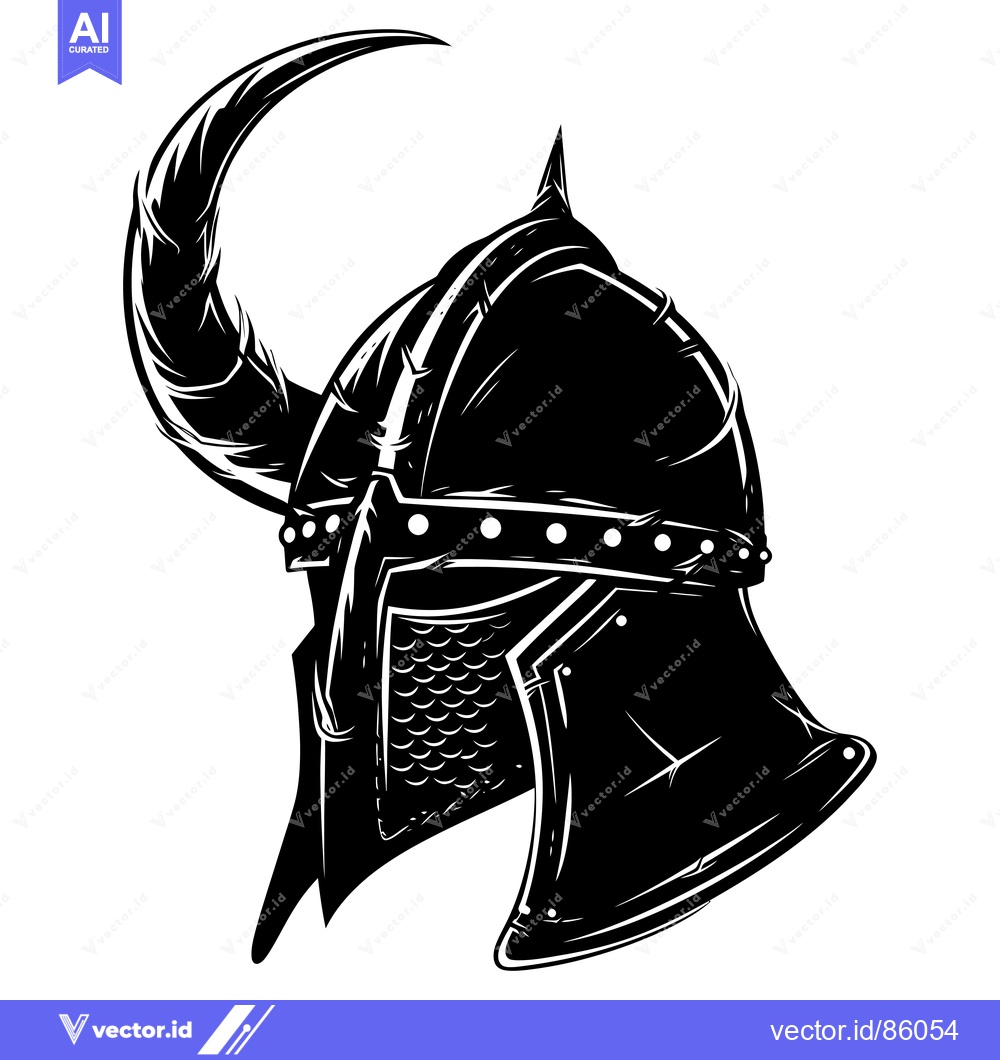 Premium Vector dari A Black and White Illustration of a Viking Helmet with a Horn