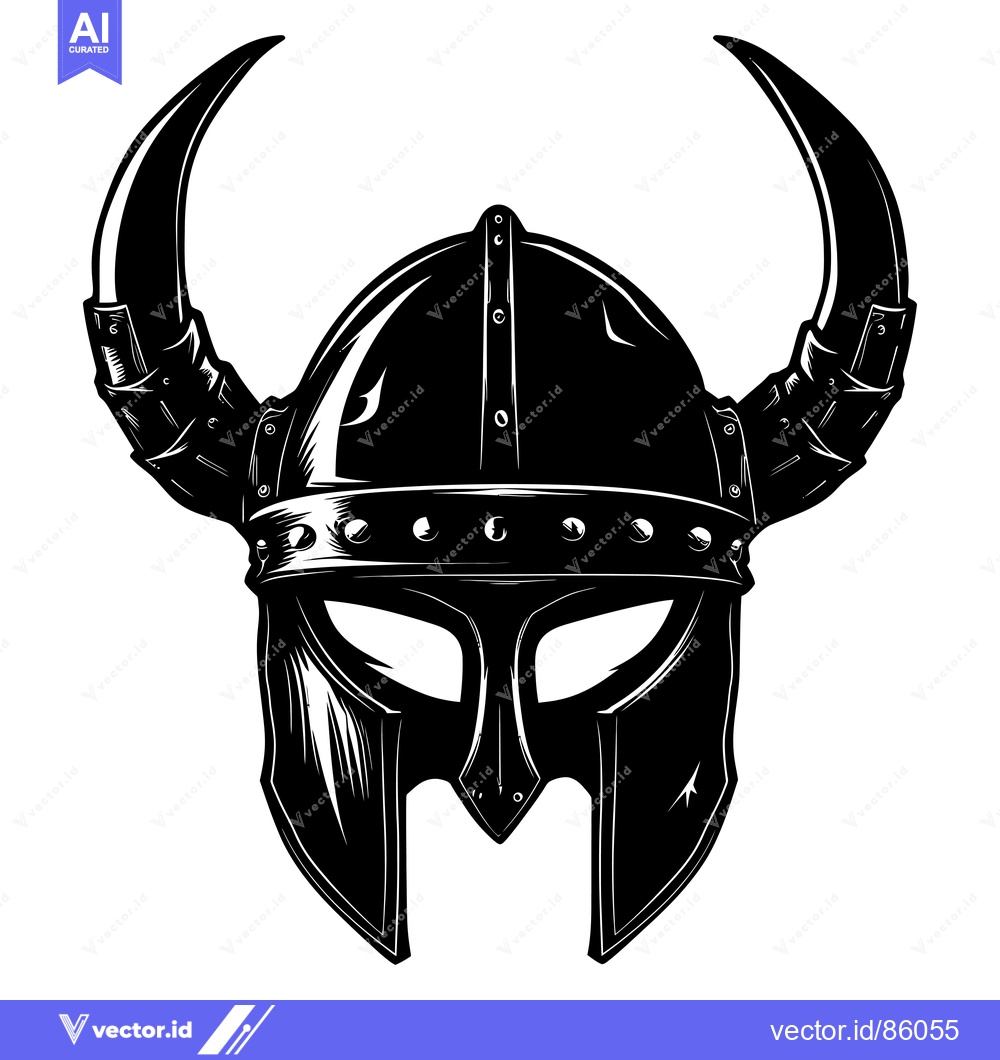 Premium Vector of Black and White Illustration of a Viking Helmet with Horns