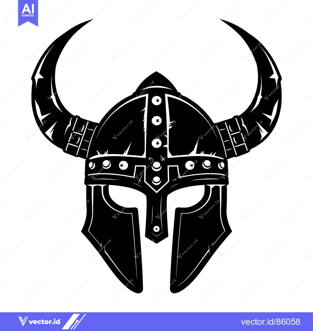Premium Vector dari Black and White Illustration of a Viking Helmet with Horns