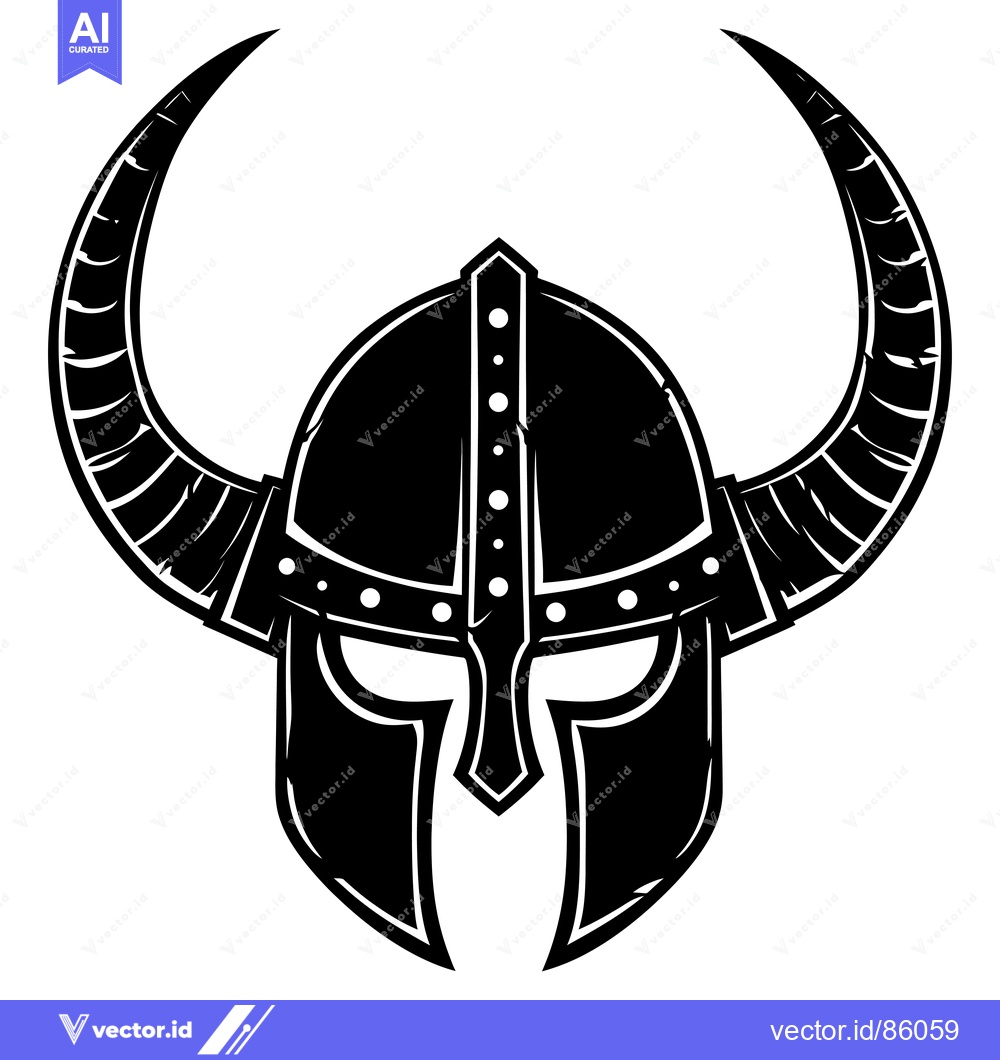 Premium Vector dari Black and White Illustration of a Viking Helmet with Horns