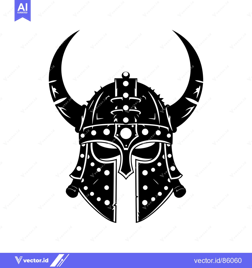 Premium Vector dari Black and White Illustration of a Viking Helmet with Horns