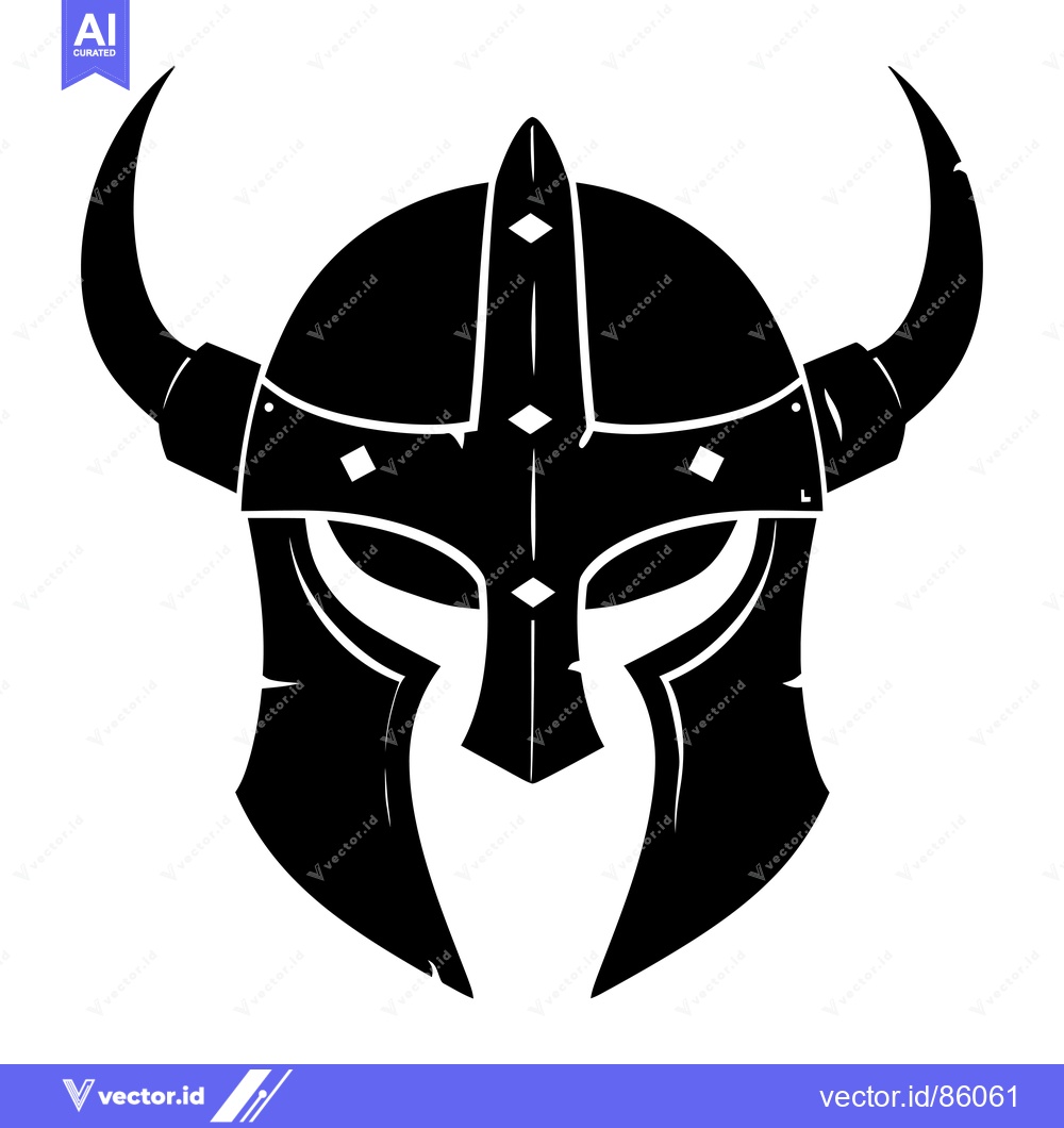 Premium Vector of Black and White Illustration of a Viking Helmet with Horns