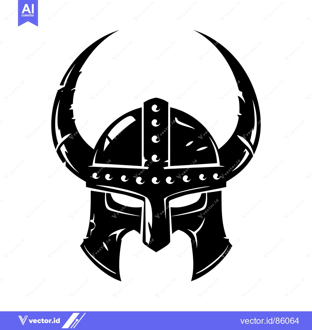 Premium Vector of Black and White Illustration of a Viking Helmet with Horns