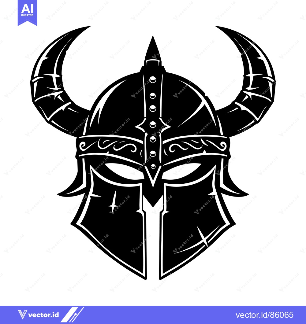 Premium Vector of Black and White Illustration of a Viking Helmet with Horns
