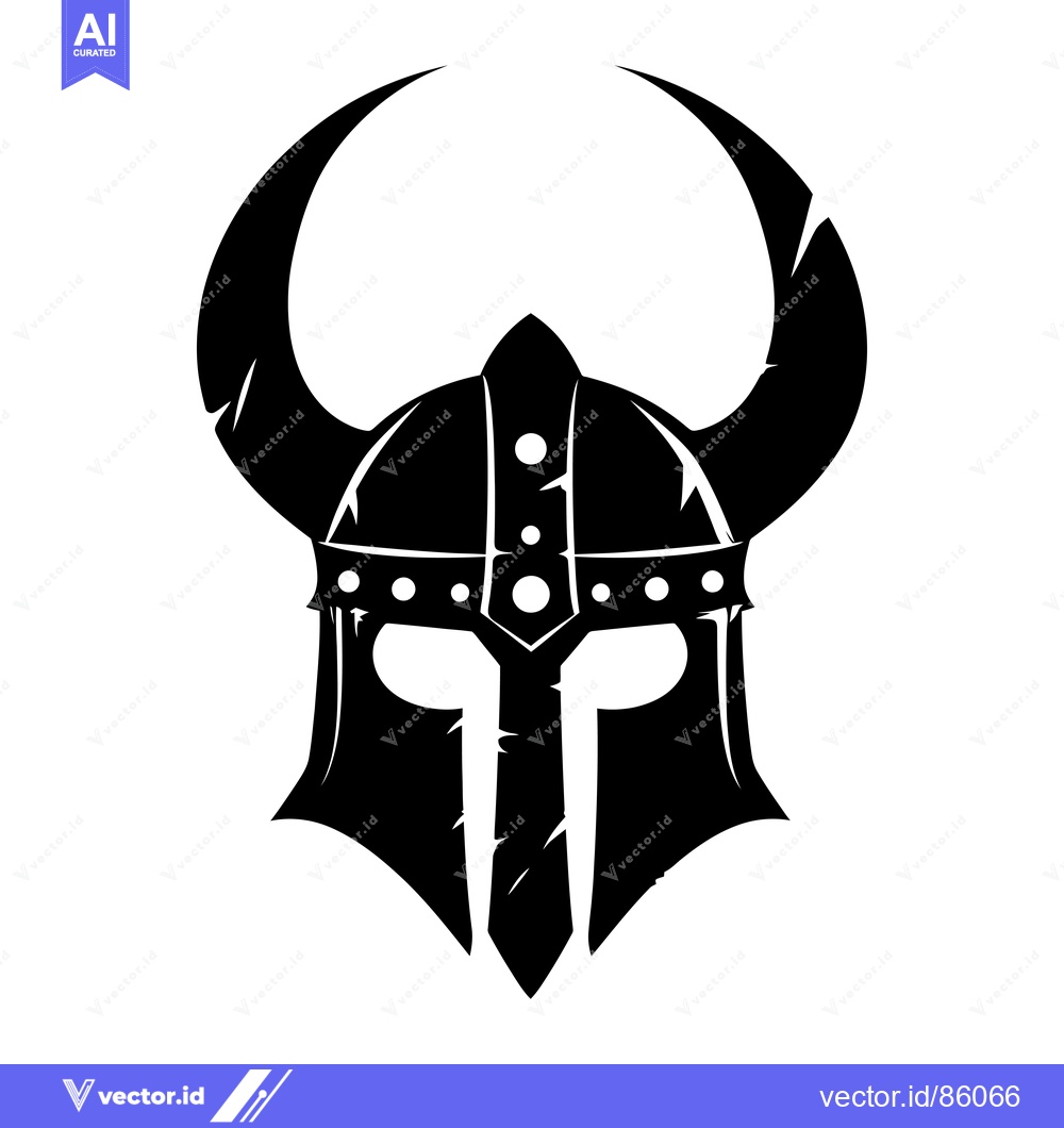 Premium Vector of Black and White Illustration of a Viking Helmet with Horns