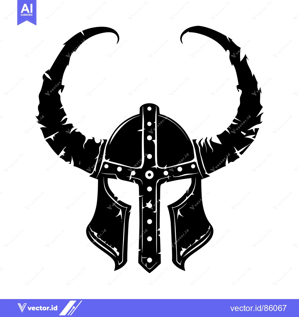 Premium Vector dari Black and White Illustration of a Viking Helmet with Horns
