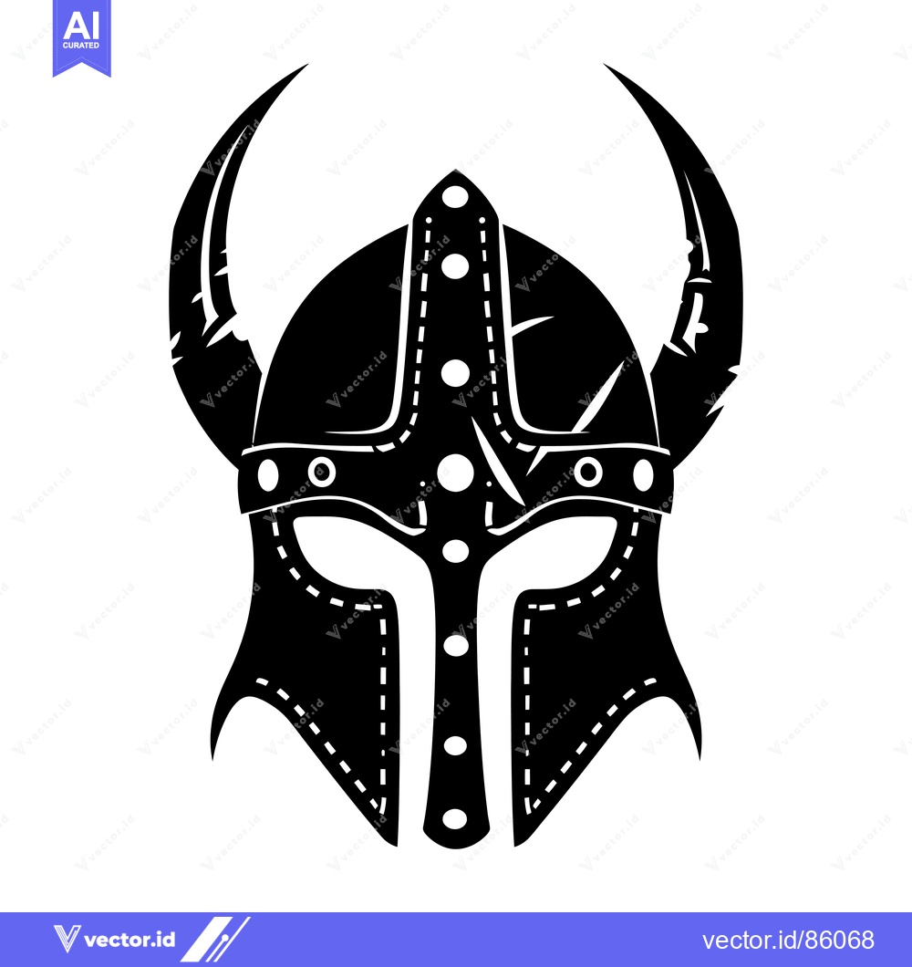 Premium Vector of Black and White Silhouette of a Viking Helmet with Horns