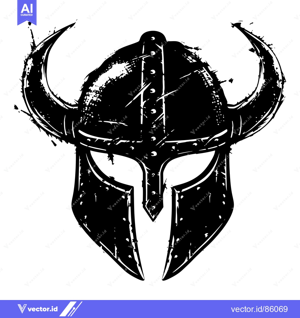 Premium Vector dari Black and White Illustration of a Viking Helmet with Horns