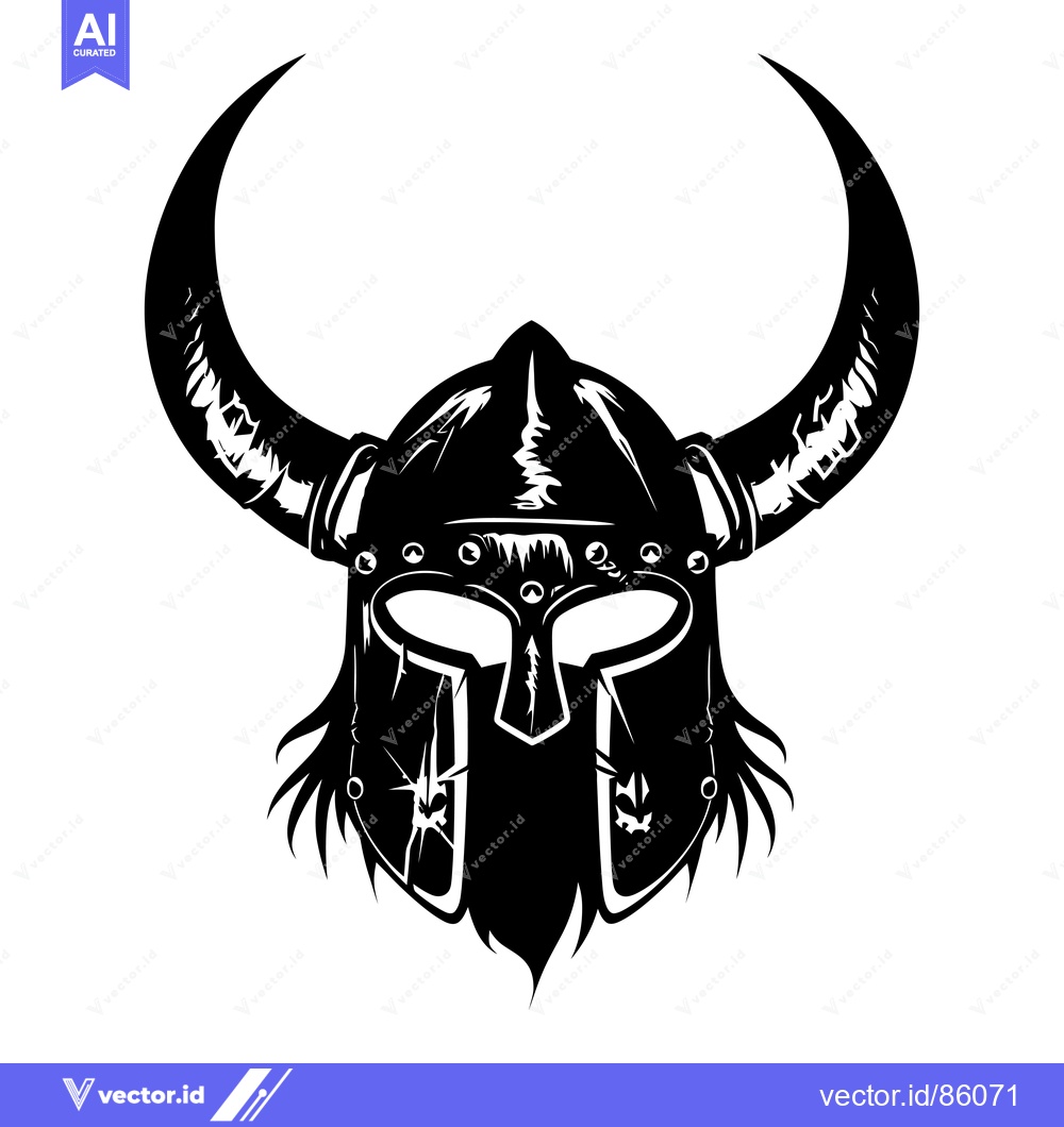 Premium Vector dari Black and White Illustration of a Viking Helmet with Horns