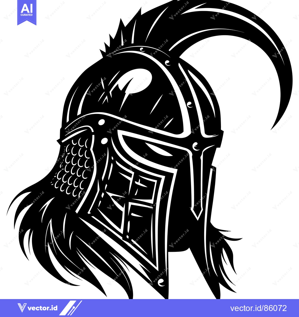 Premium Vector dari Black and White Illustration of a Warrior's Helmet with a Crest