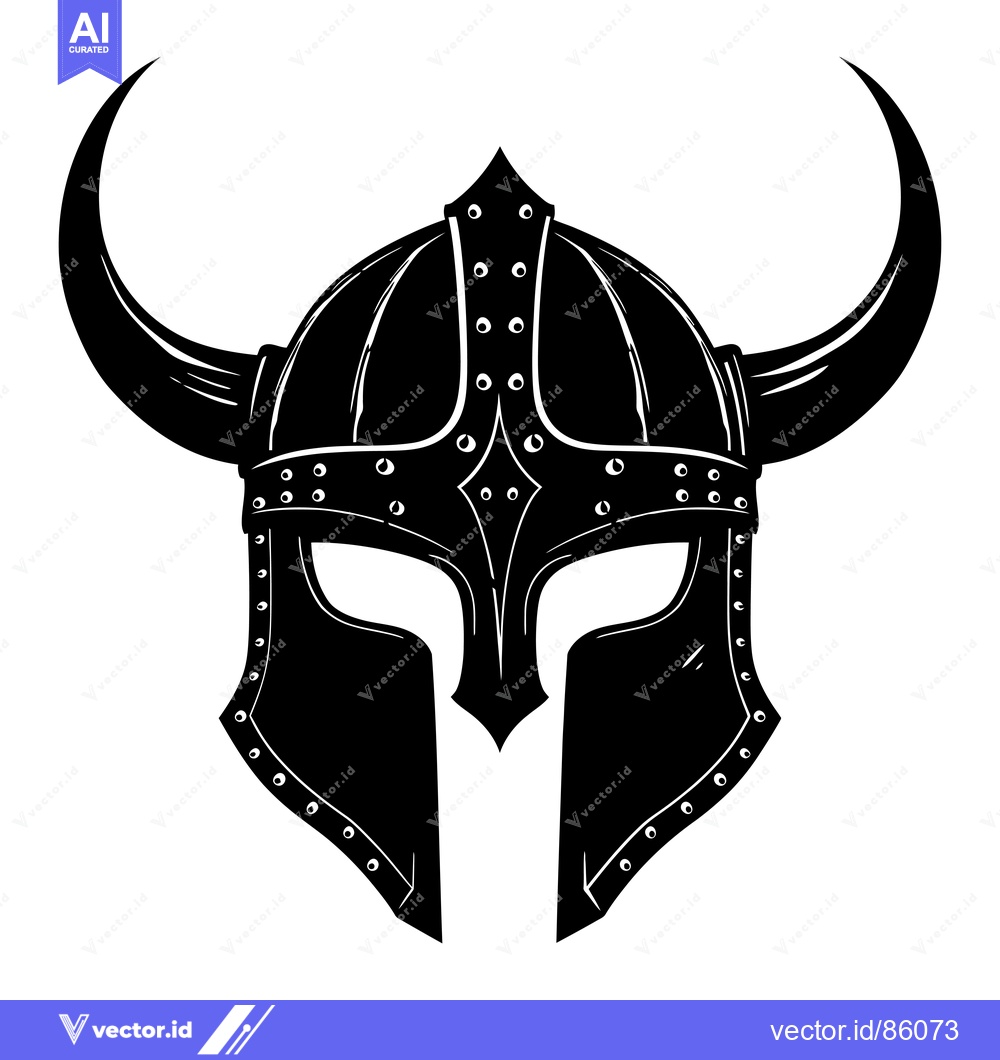 Premium Vector dari Black and White Illustration of a Viking Helmet with Horns