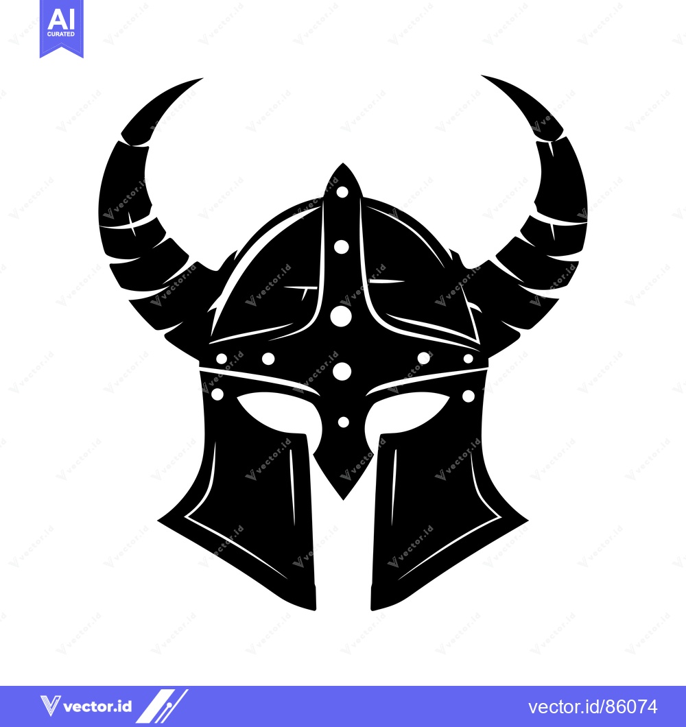 Premium Vector of Black and White Illustration of a Viking Helmet with Horns