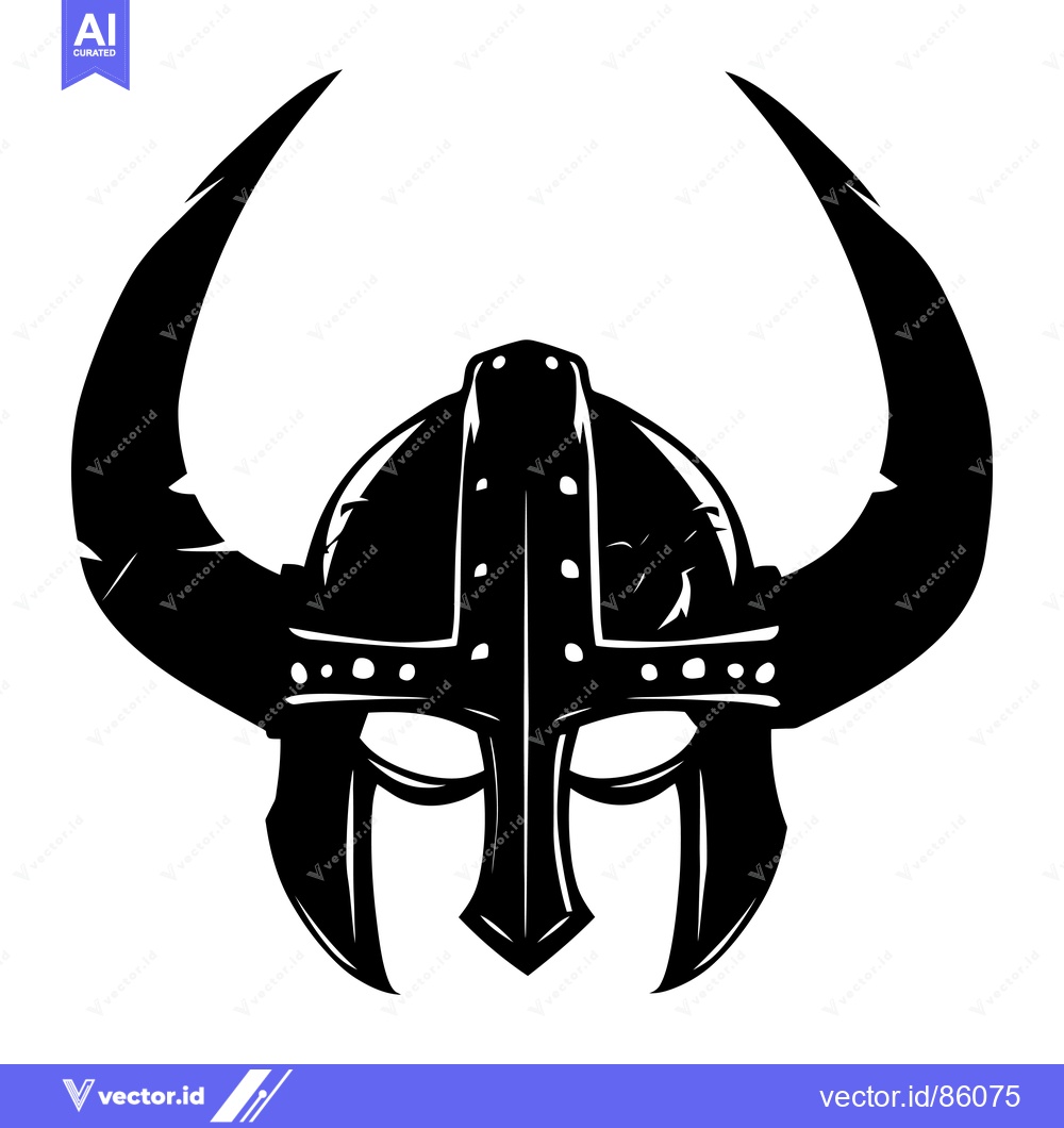 Premium Vector of Black and White Illustration of a Viking Helmet with Horns