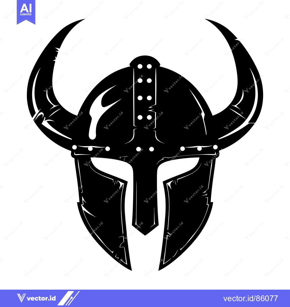 Premium Vector of Black and White Illustration of a Viking Helmet with Horns