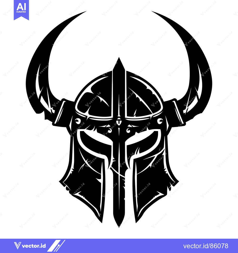 Premium Vector of Black and White Illustration of a Viking Helmet with Horns