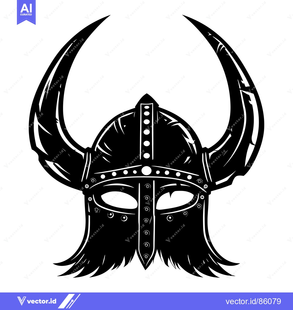 Premium Vector dari Black and White Illustration of a Viking Helmet with Horns