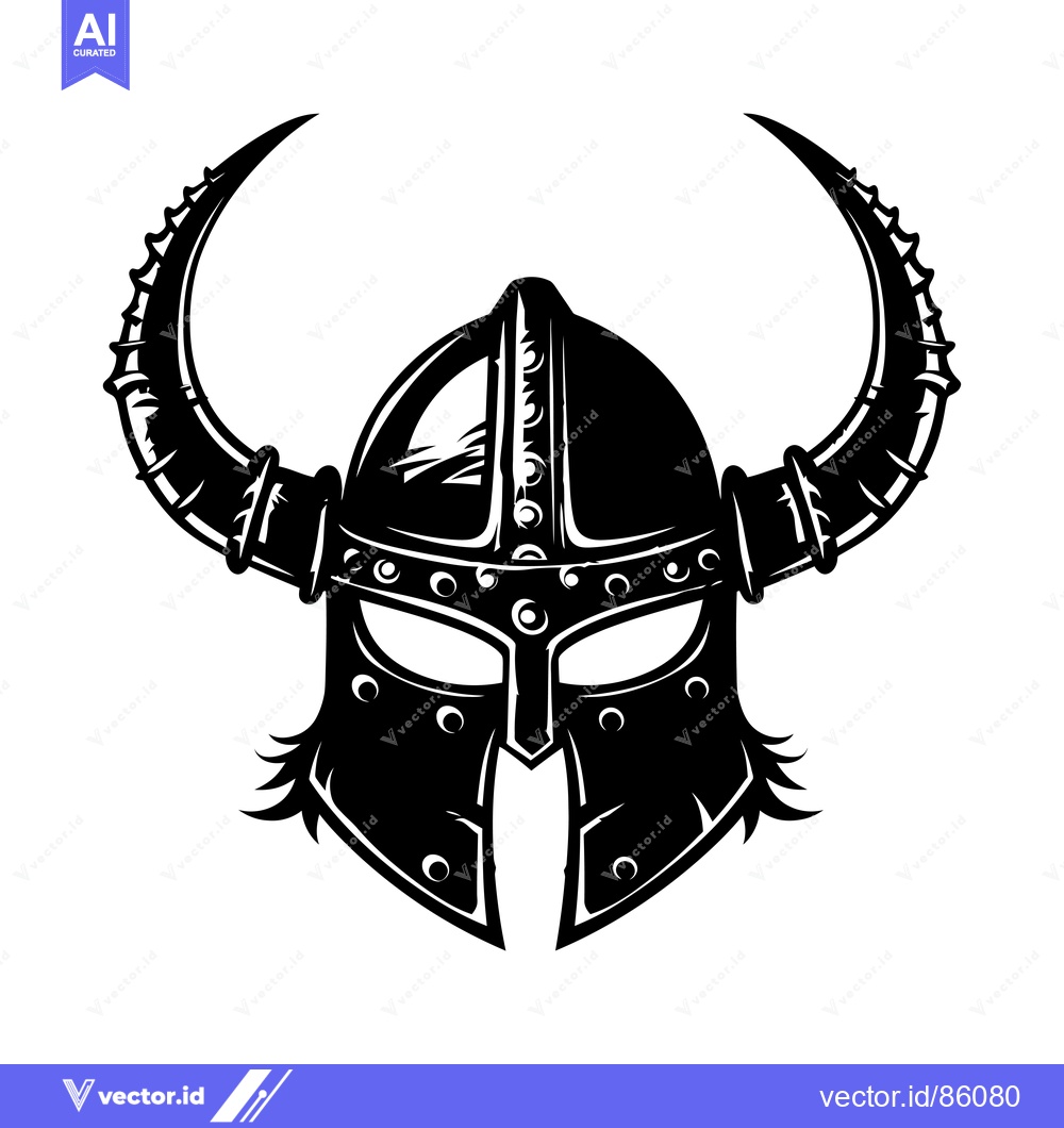 Premium Vector dari Black and White Illustration of a Viking Helmet with Horns