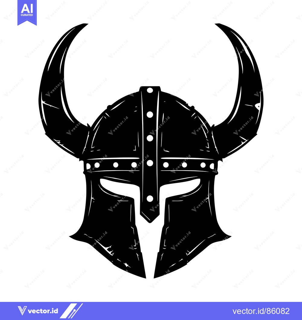 Premium Vector of Black and White Illustration of a Viking Helmet with Horns