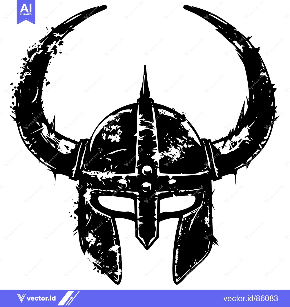 Premium Vector dari Black and White Grunge Style Viking Helmet with Horns