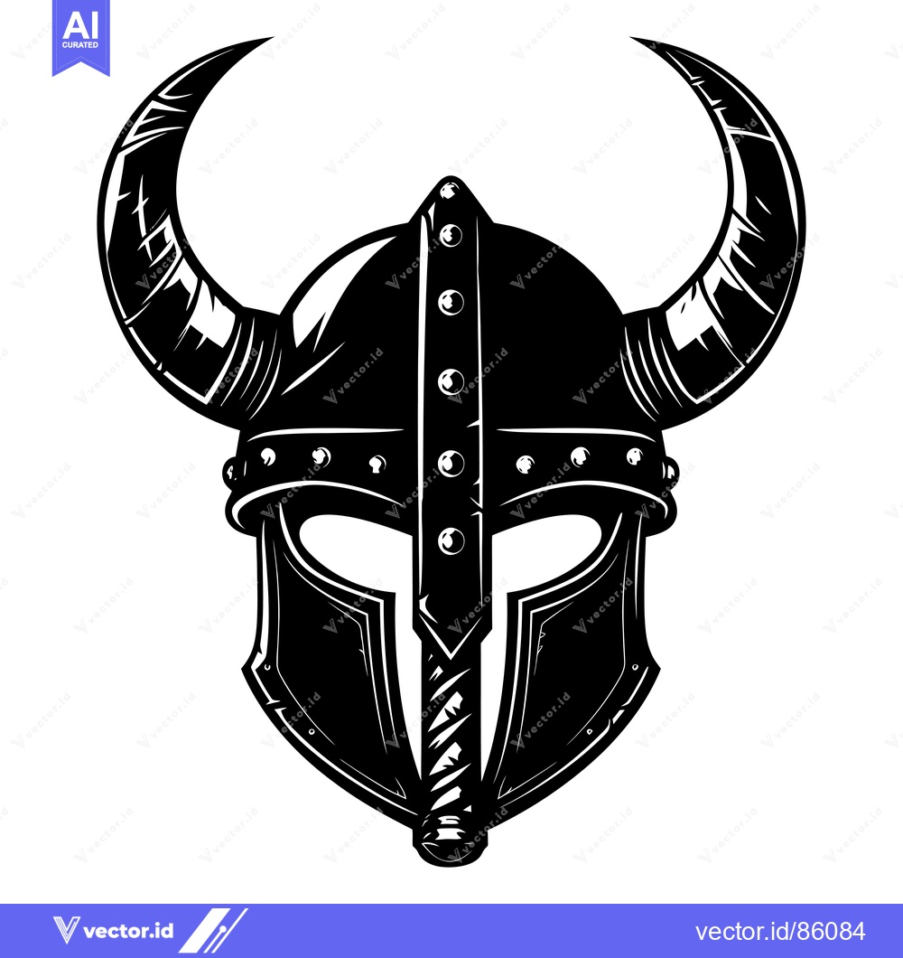 Premium Vector dari Black and White Illustration of a Viking Helmet with Horns