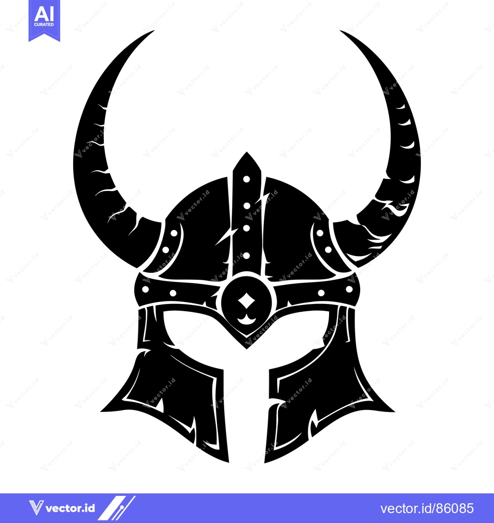 Premium Vector of Black and White Illustration of a Viking Helmet with Horns