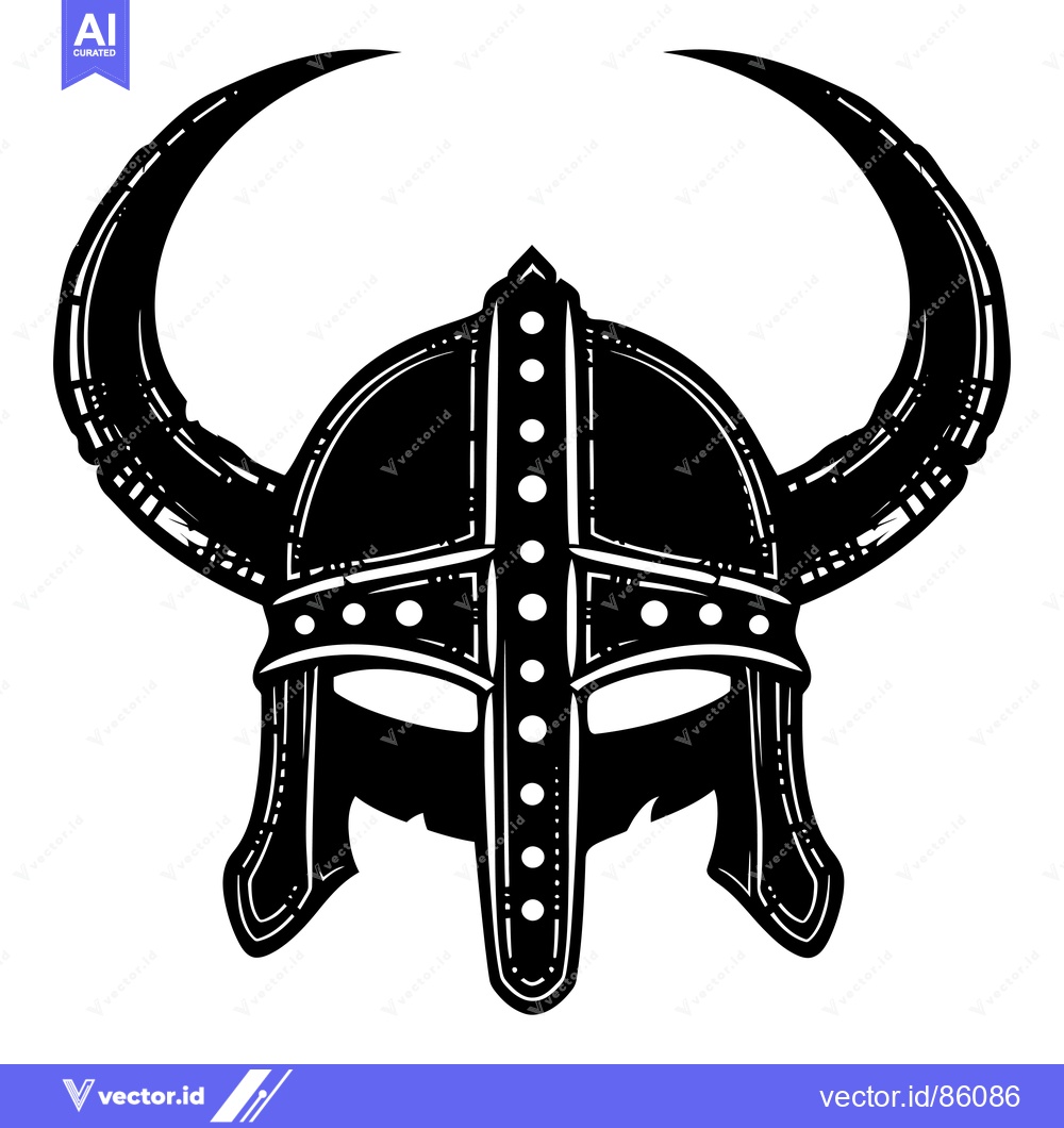 Premium Vector of Black and White Illustration of a Viking Helmet with Horns