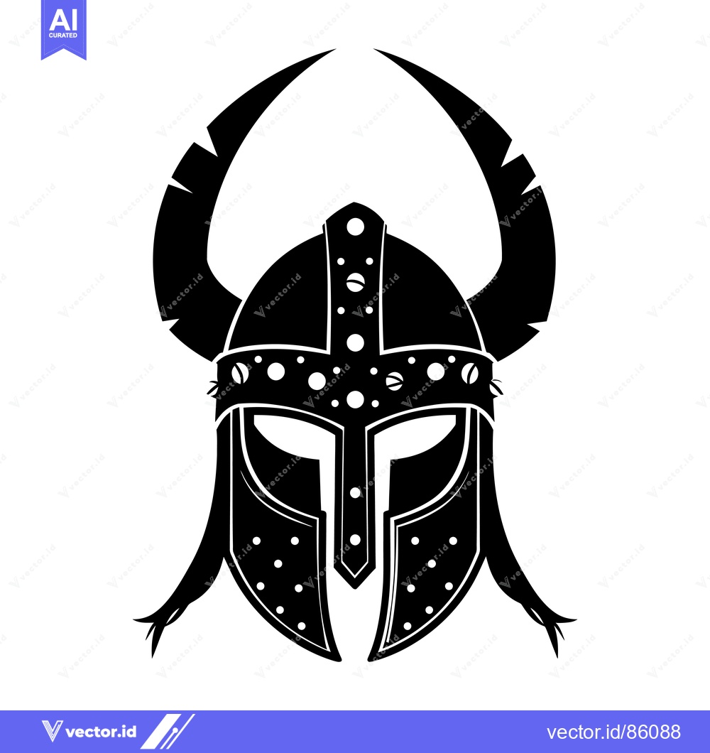 Premium Vector dari Black and White Silhouette of a Viking Helmet