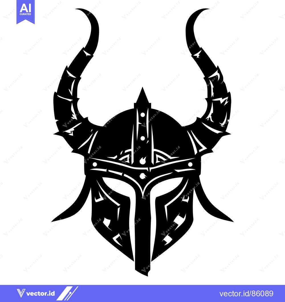 Premium Vector of Black and White Silhouette of a Viking Helmet with Horns