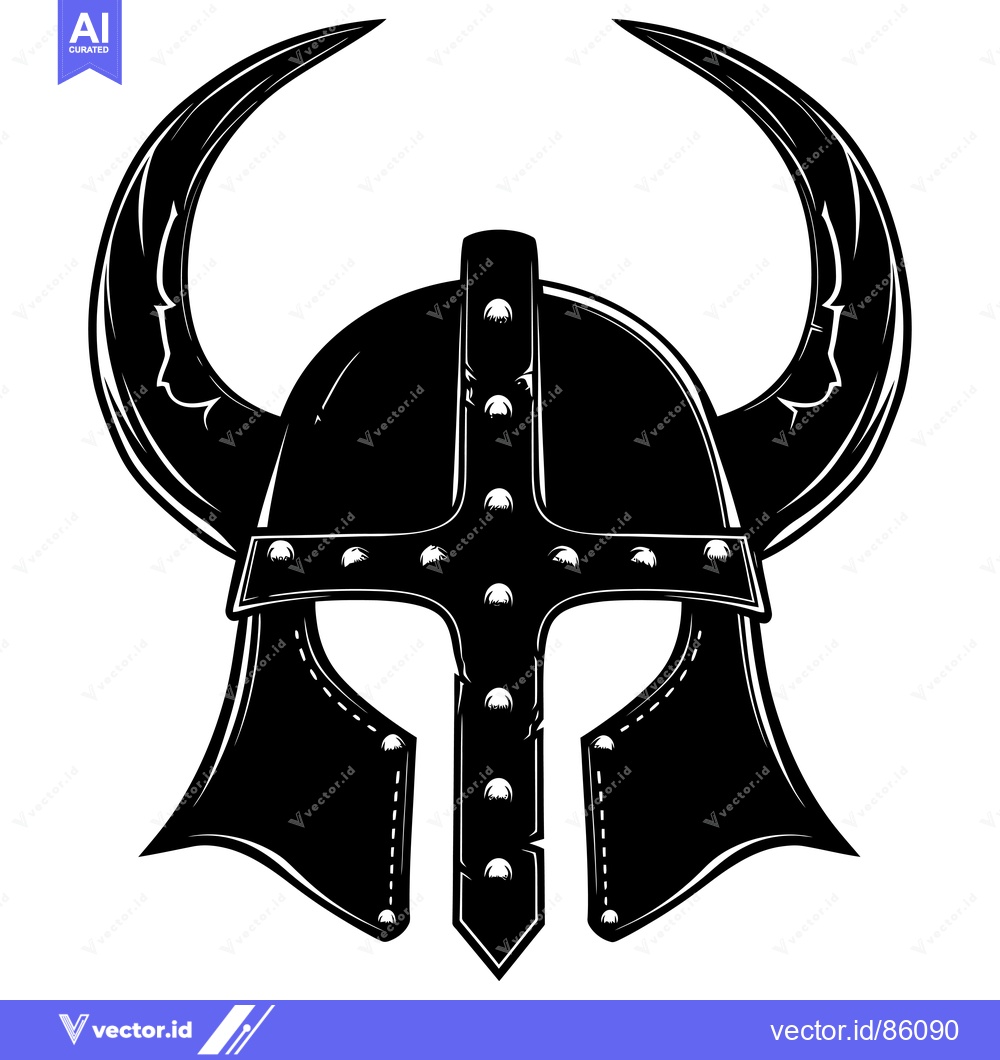 Premium Vector of Black and White Illustration of a Viking Helmet with Horns