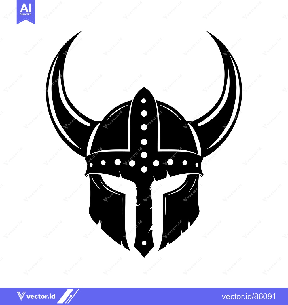 Premium Vector of Black and White Illustration of a Viking Helmet with Horns