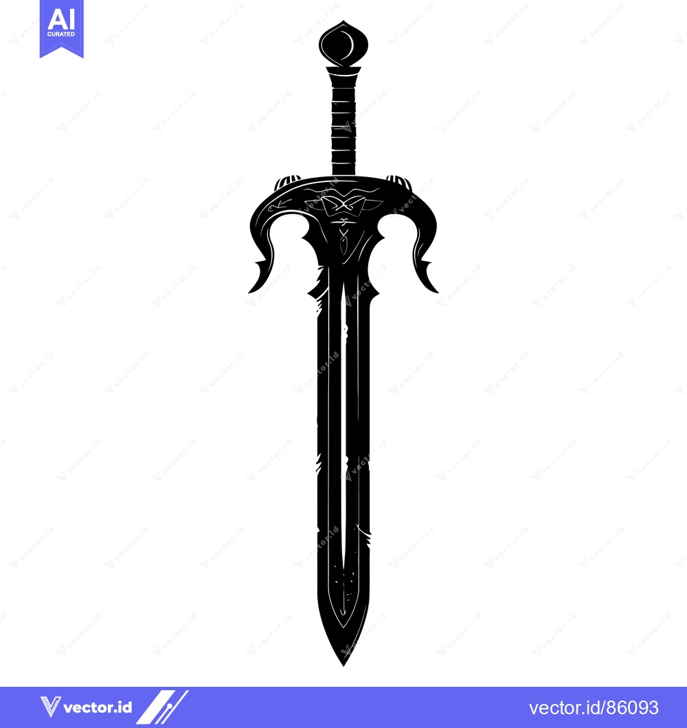 Premium Vector of Black and White Silhouette of a Fantasy Sword
