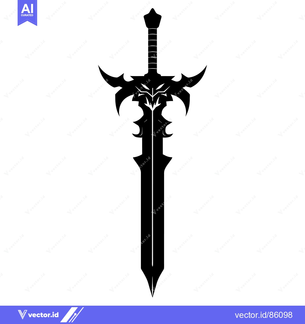 Premium Vector of Ornate Black and White Silhouette of a Sword
