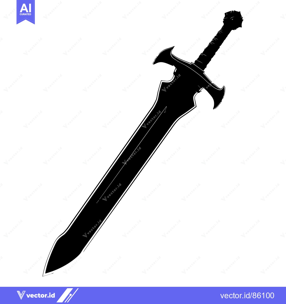 Premium Vector of Black and White Silhouette of a Sword with a Spiked Handle