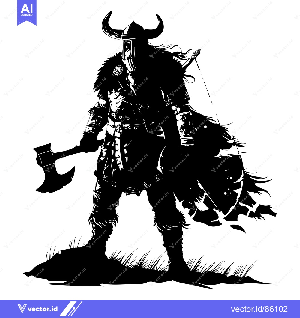 Premium Vector of A Silhouette of a Viking Warrior Holding an Axe