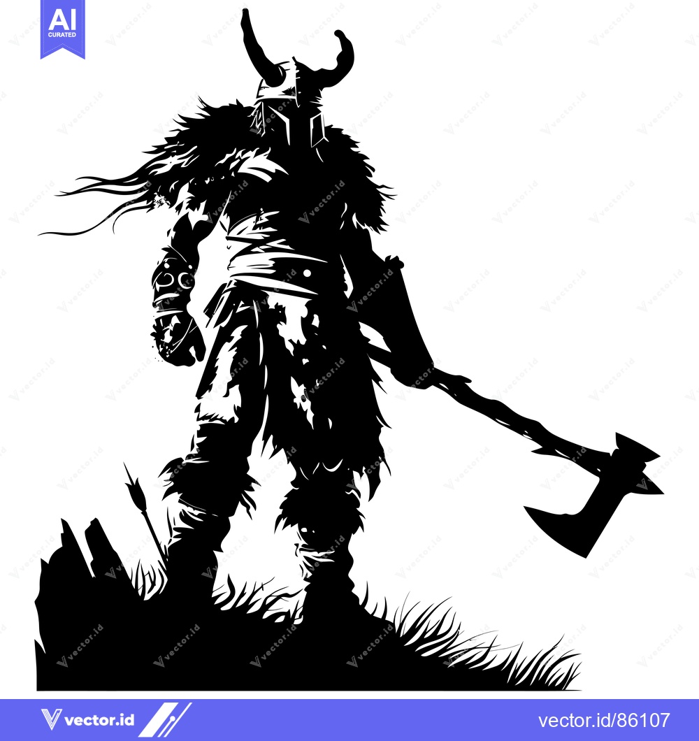 Premium Vector of Black and White Silhouette of a Viking Warrior Holding an Axe