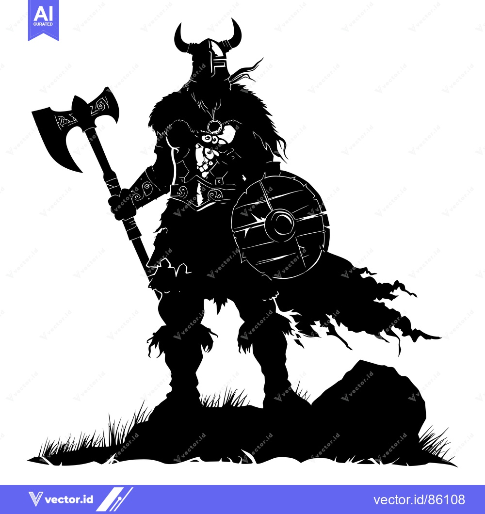 Premium Vector dari A Silhouette of a Viking Warrior with an Axe and Shield