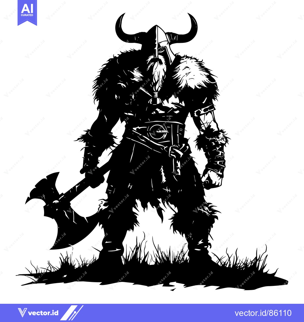 Premium Vector dari Black and White Illustration of a Viking Warrior with an Axe