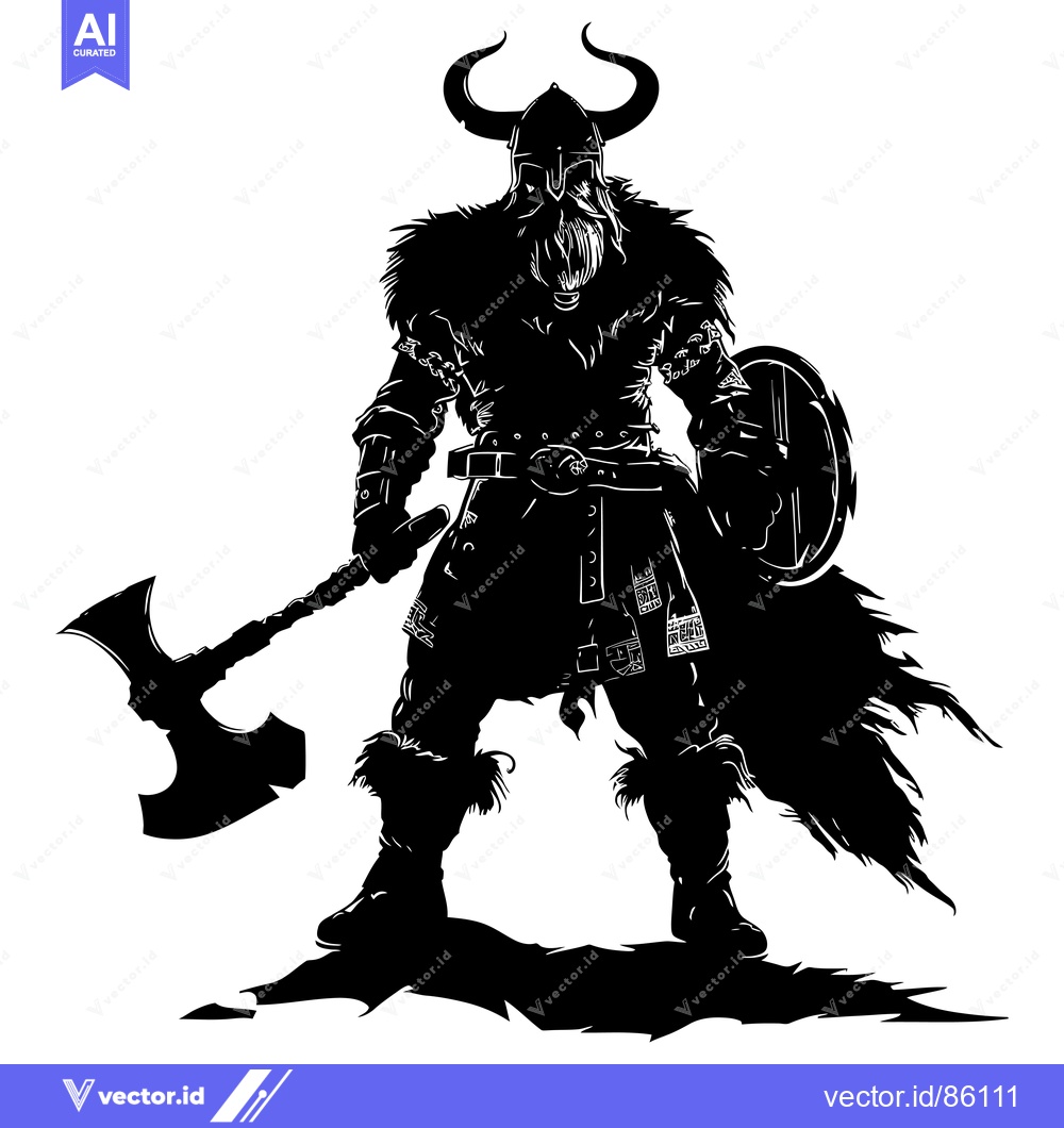 Premium Vector dari Silhouetted Viking Warrior with Axe and Shield