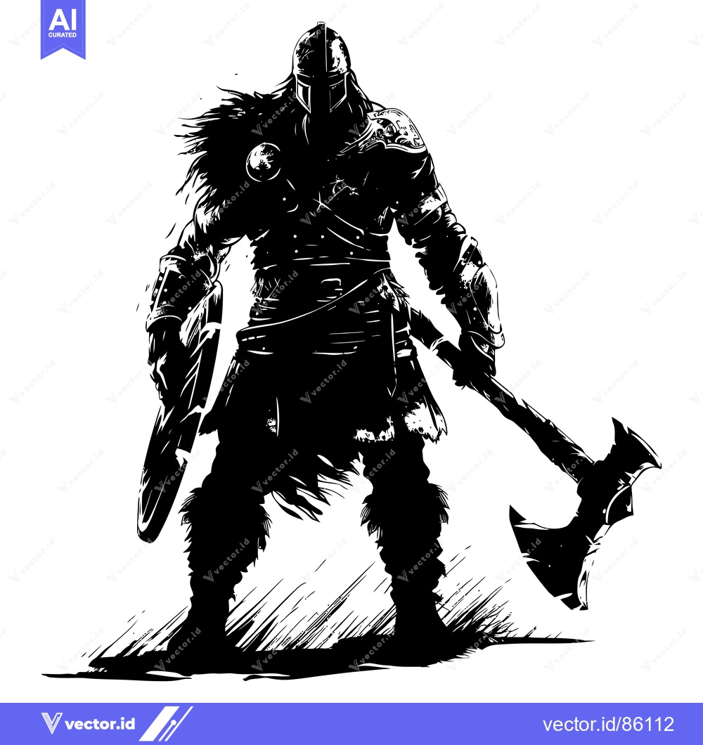 Premium Vector dari Silhouette of a Viking Warrior Holding a Double-Headed Axe and Shield