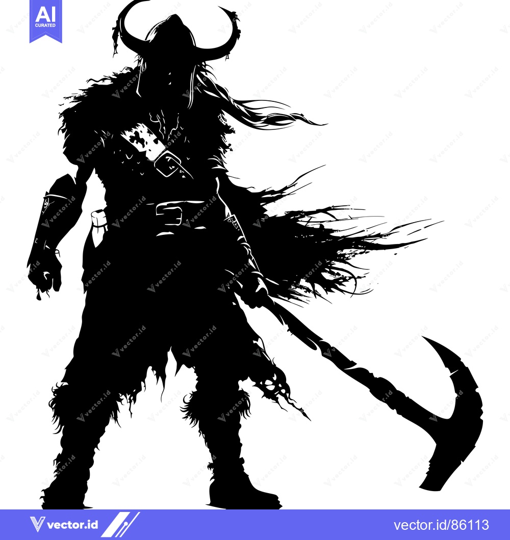 Premium Vector of Silhouette of a horned warrior with an axe