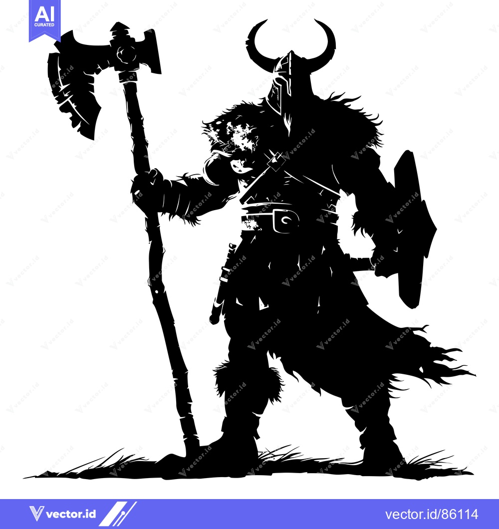 Premium Vector dari Silhouette of a Viking Warrior Holding a Large Axe