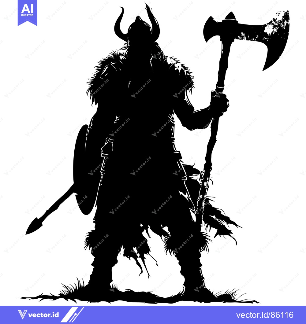 Premium Vector of Silhouette of a Viking Warrior Holding an Axe and Shield