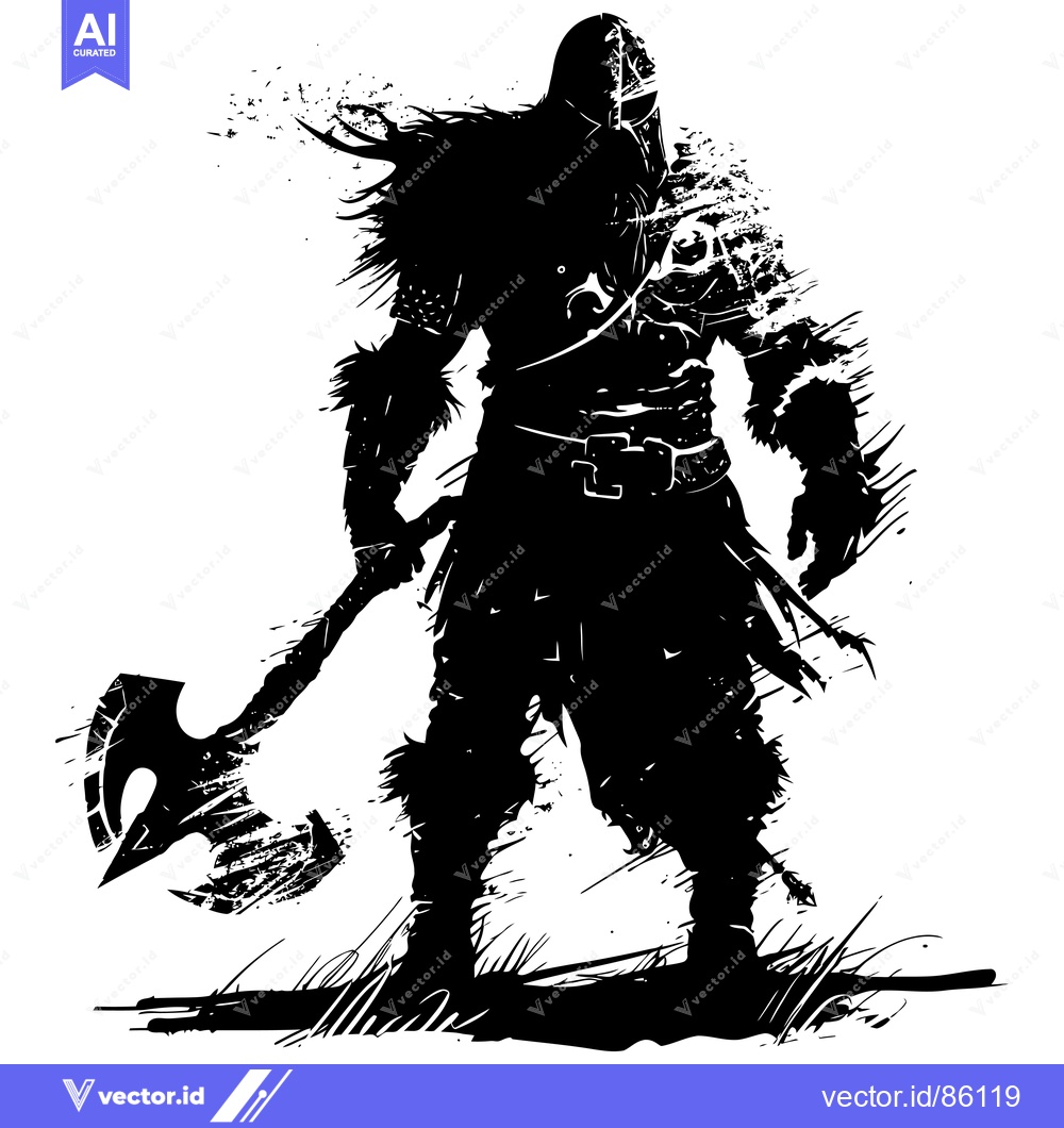 Premium Vector of A Silhouetted Viking Warrior Holding an Axe in Front of a White Backgr