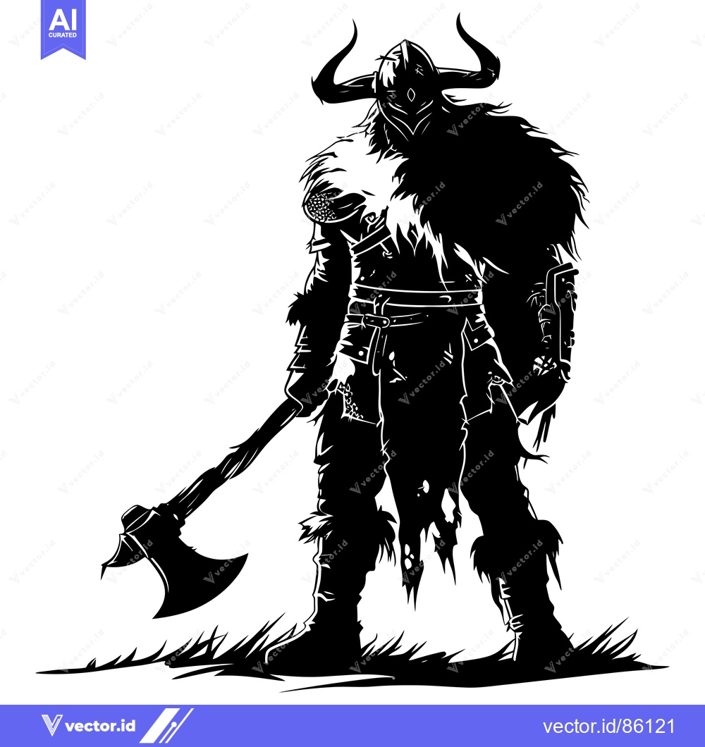 Premium Vector dari Silhouette of a Viking Warrior Holding an Axe