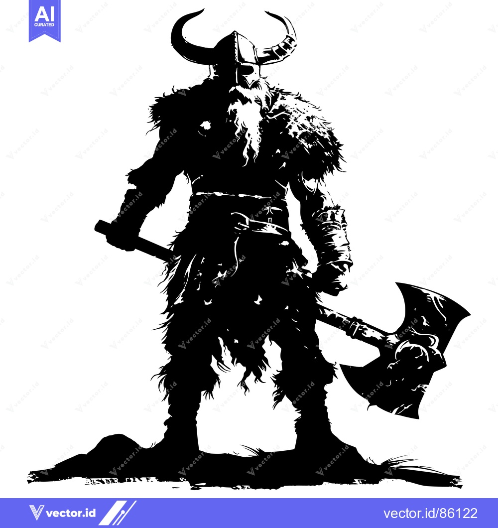 Premium Vector dari Silhouette of a Viking Warrior Holding an Axe